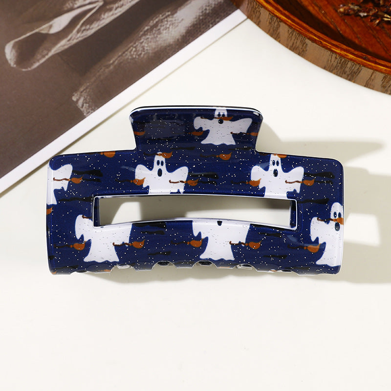 Spooky Ghost and Bat Halloween Hair Claw Clip - navy
