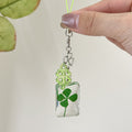 Pressed Four Leaf Clover Resin Charm Keychain - Green-1