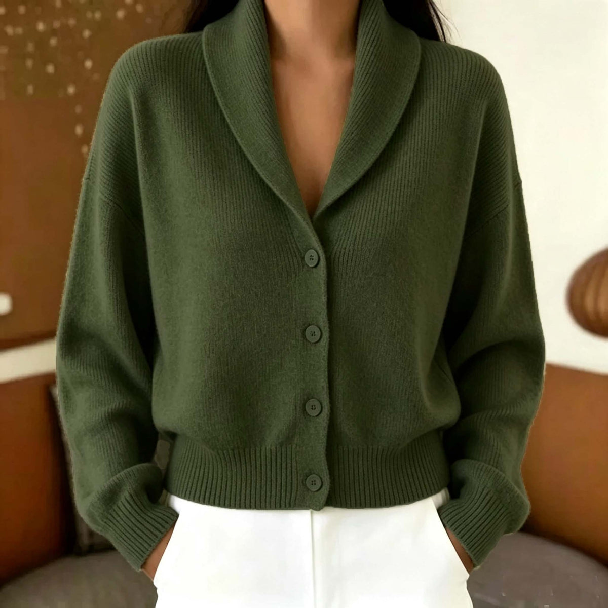 Shawl Collar Button Front Knit Cardigan Sweater - Army_Green
