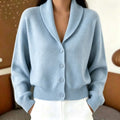 Shawl Collar Button Front Knit Cardigan Sweater - Light_Blue