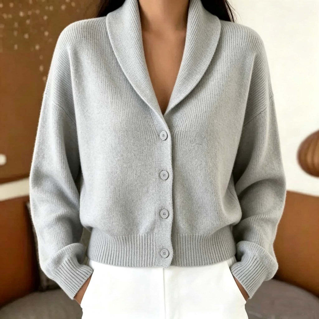 Shawl Collar Button Front Knit Cardigan Sweater - Light_Grey