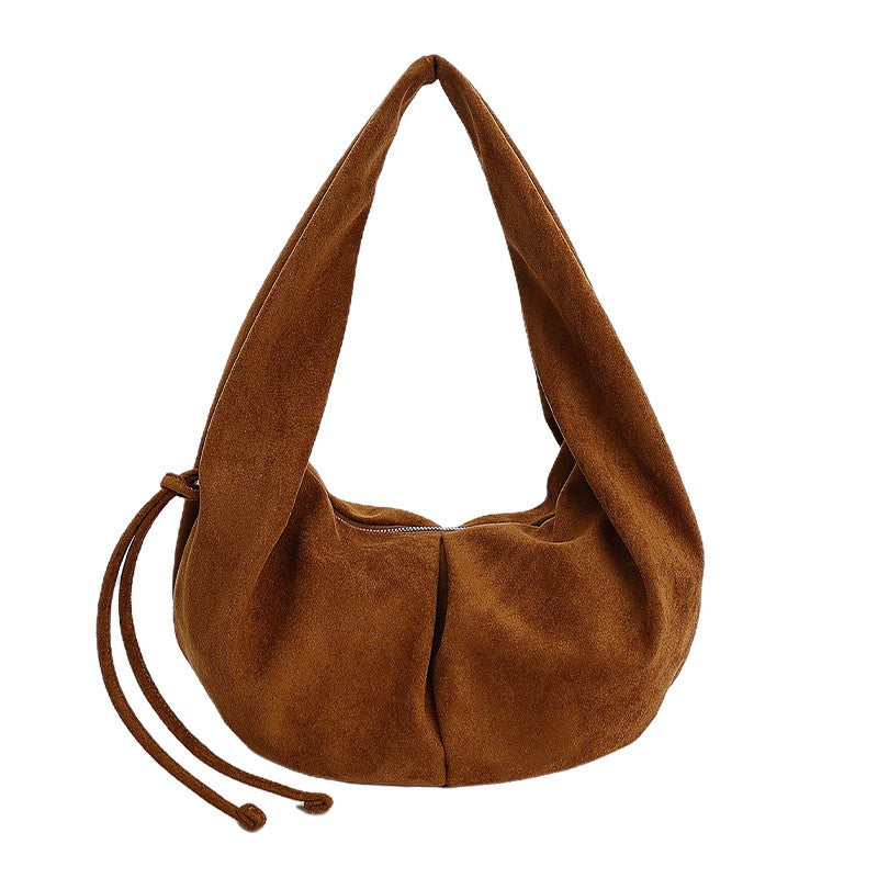 Slouchy Faux Suede Crescent Hobo Bag - Caramel