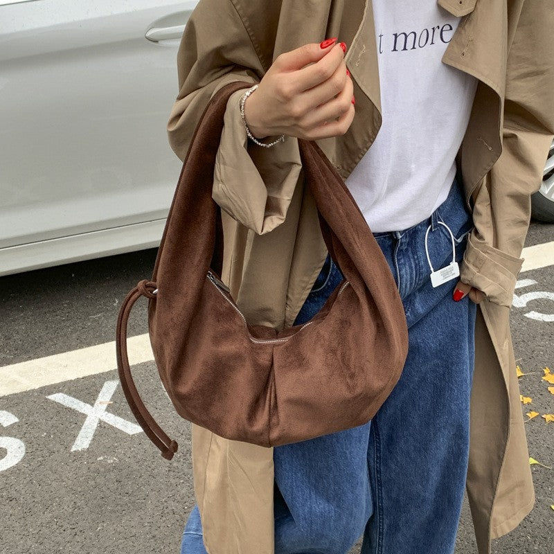 Slouchy Faux Suede Crescent Hobo Bag