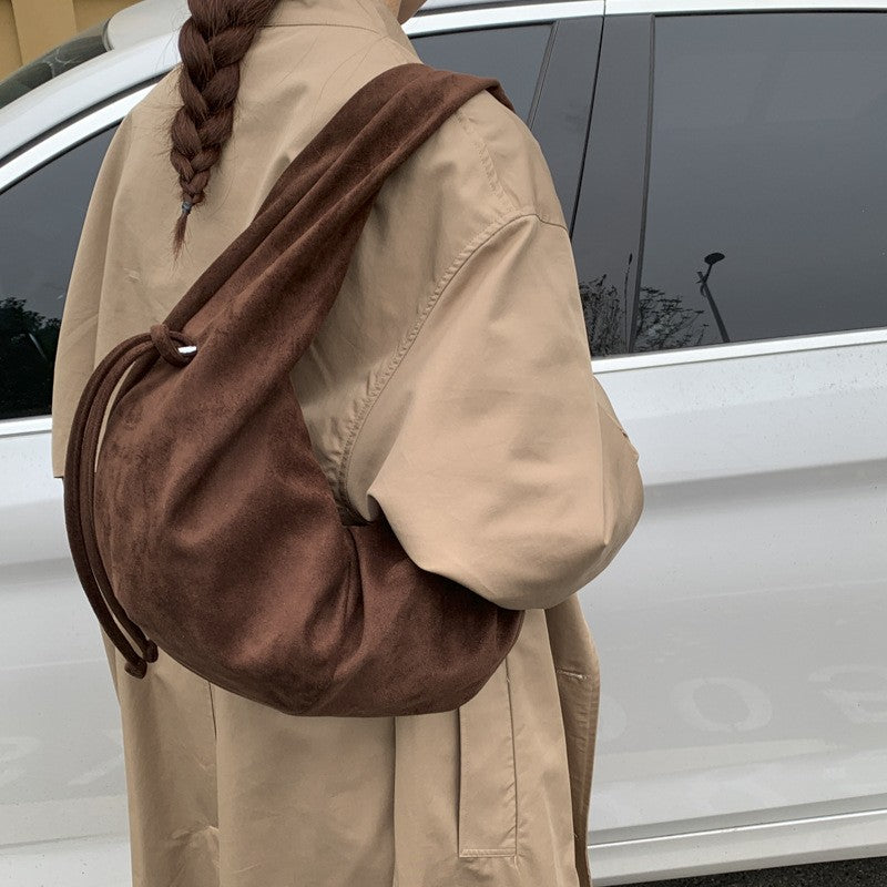 Slouchy Faux Suede Crescent Hobo Bag