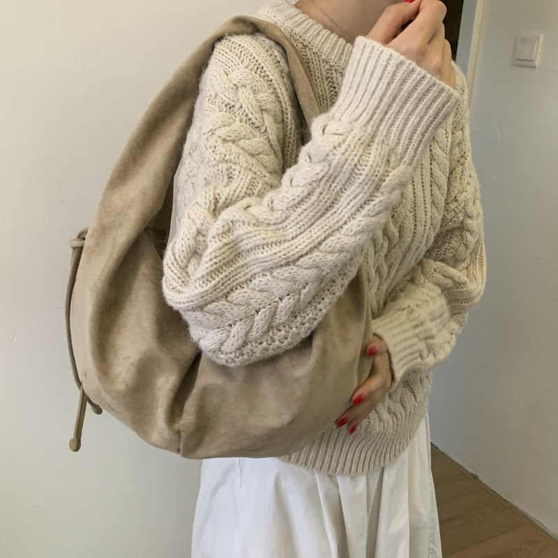 Slouchy Faux Suede Crescent Hobo Bag