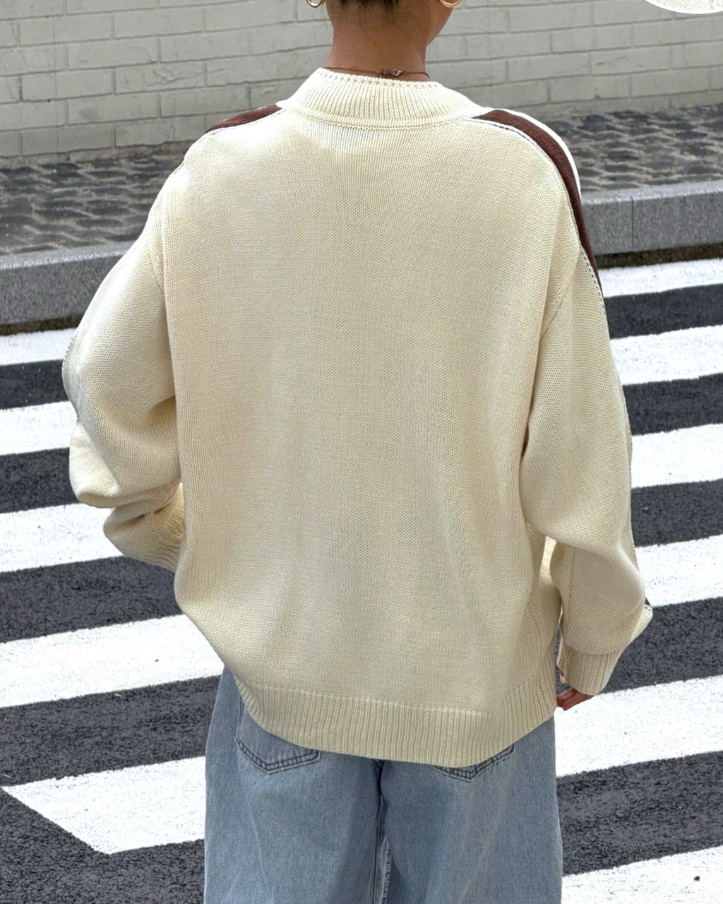 Frog Closure Stripe Sleeve Knit Cardigan - Apricot - 3