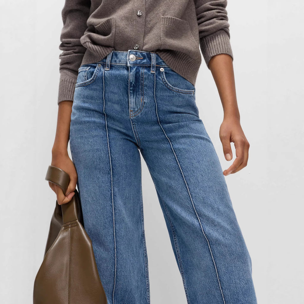 High Rise Center Seam Wide Leg Jeans - Blue