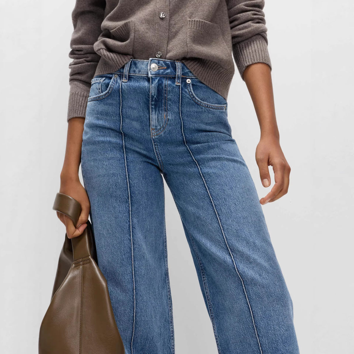 High Rise Center Seam Wide Leg Jeans - Blue