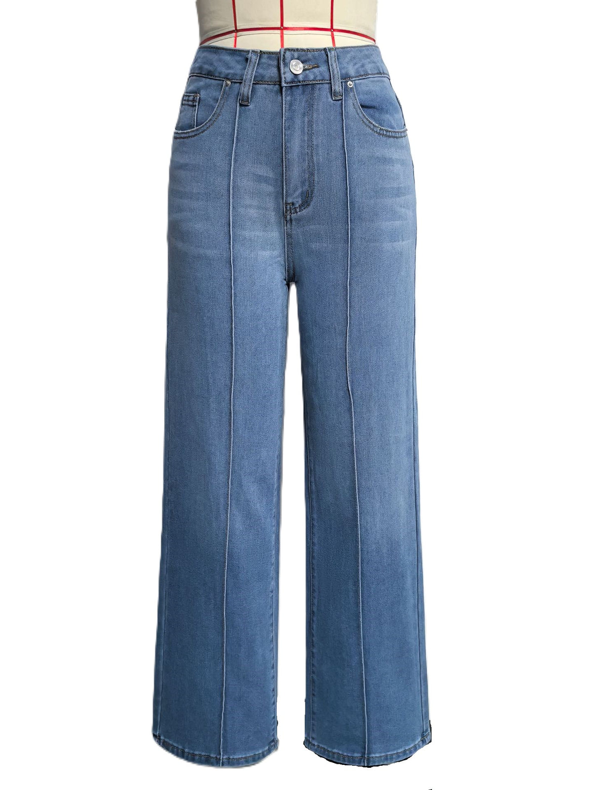High Rise Center Seam Wide Leg Jeans - Blue - 1