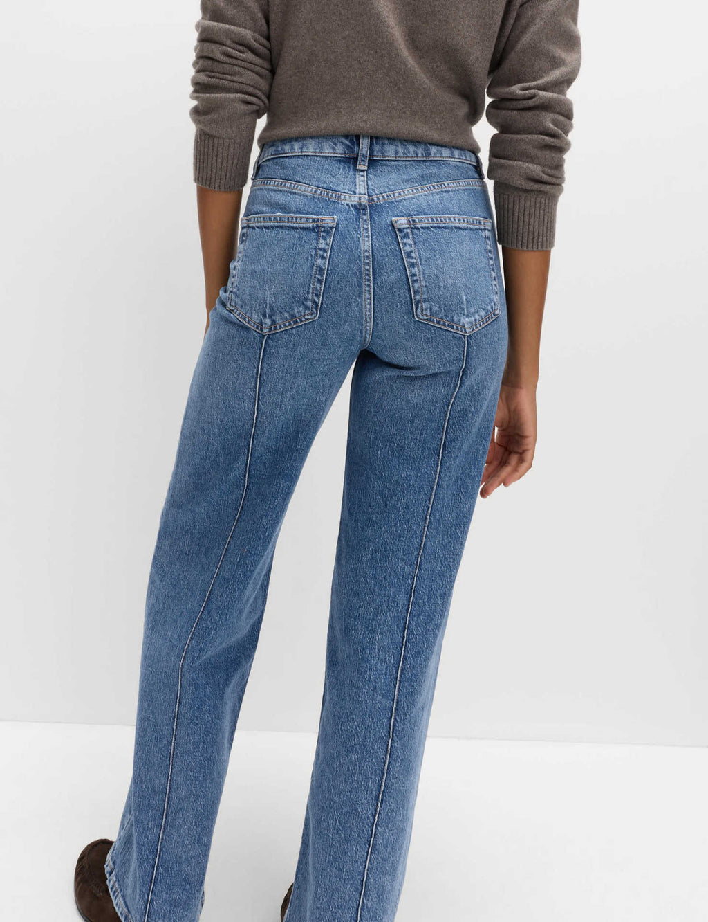 High Rise Center Seam Wide Leg Jeans - Blue - 5