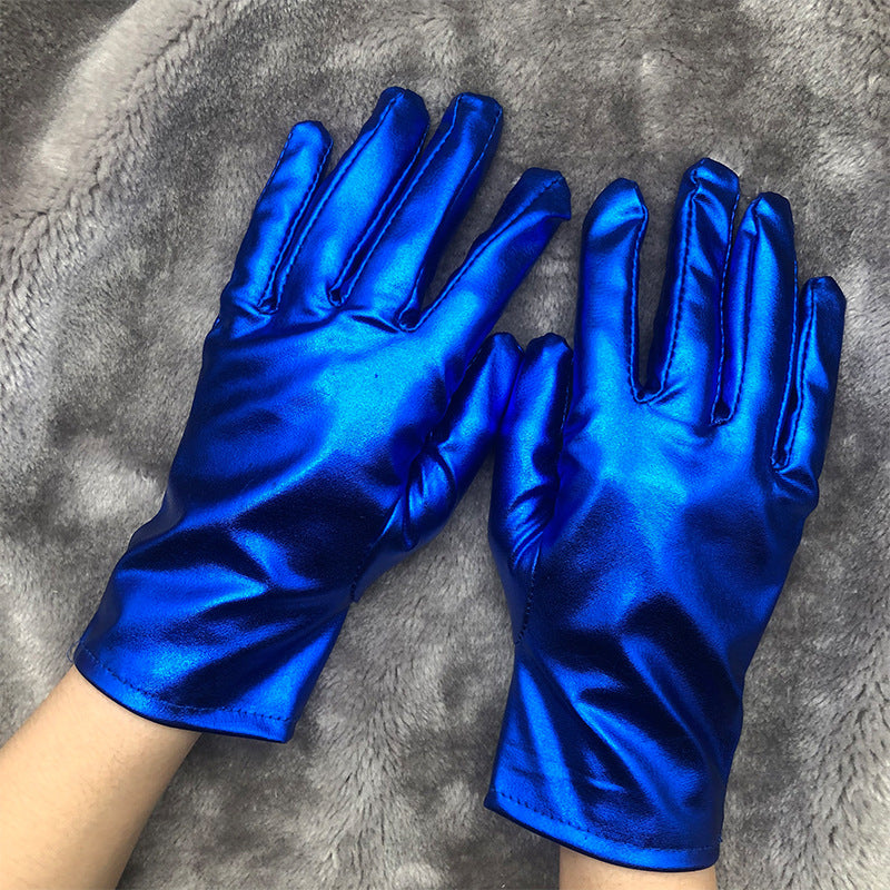 Metallic Wrist Length Party Gloves - Blue