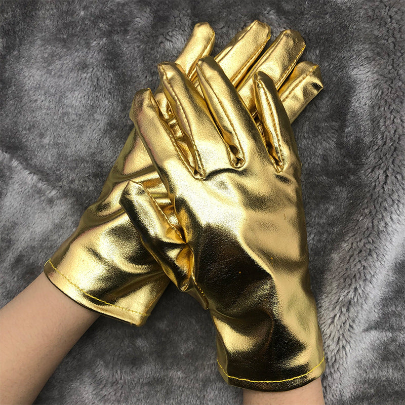 Metallic Wrist Length Party Gloves - Golden