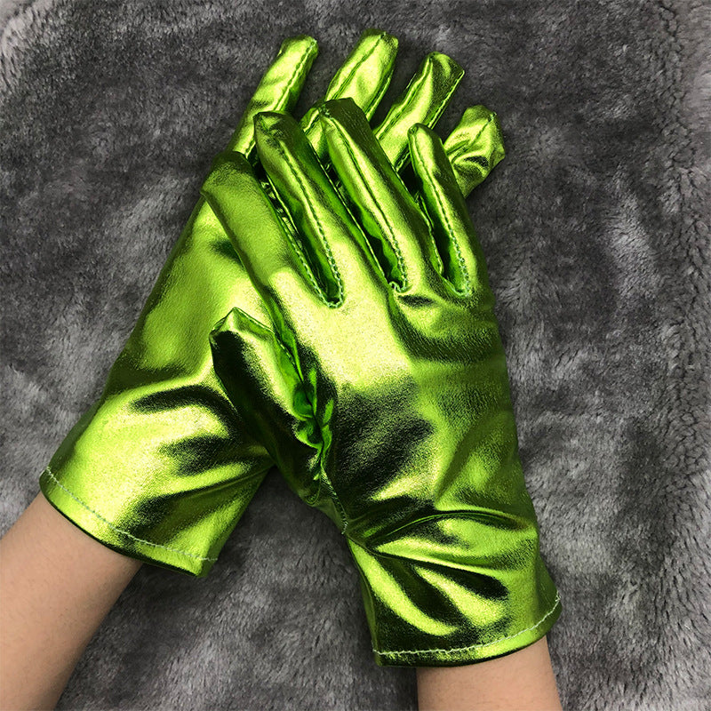 Metallic Wrist Length Party Gloves - Green