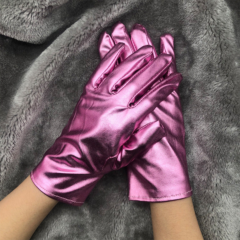 Metallic Wrist Length Party Gloves - Pink