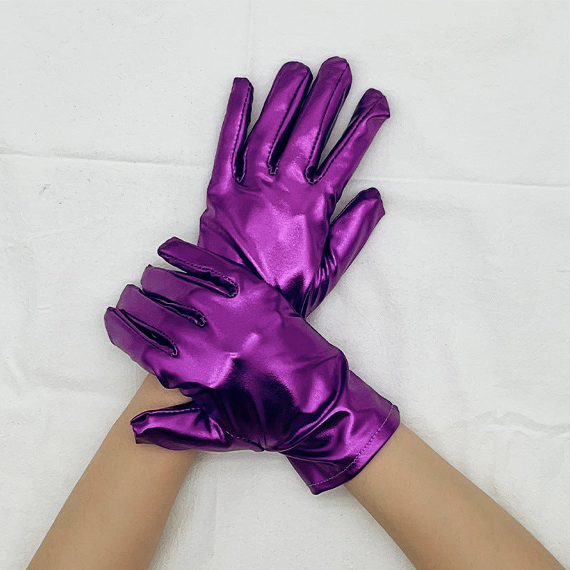 Metallic Wrist Length Party Gloves - Purple