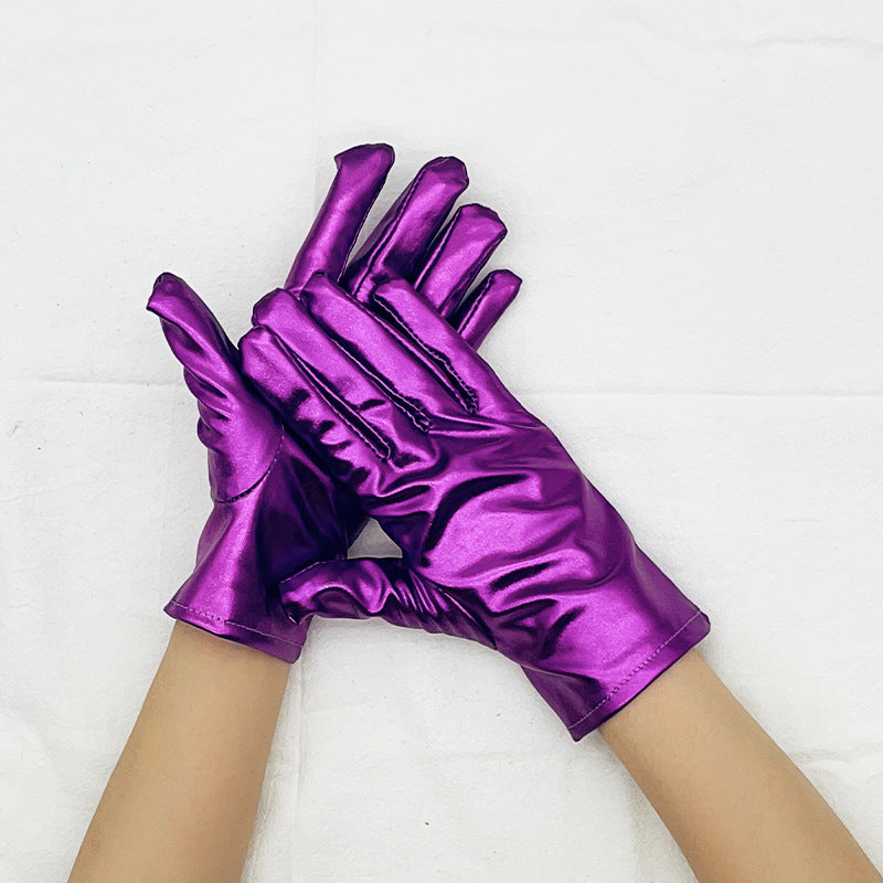 Metallic Wrist Length Party Gloves - Purple - 1