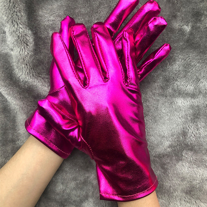 Metallic Wrist Length Party Gloves - RoseRed