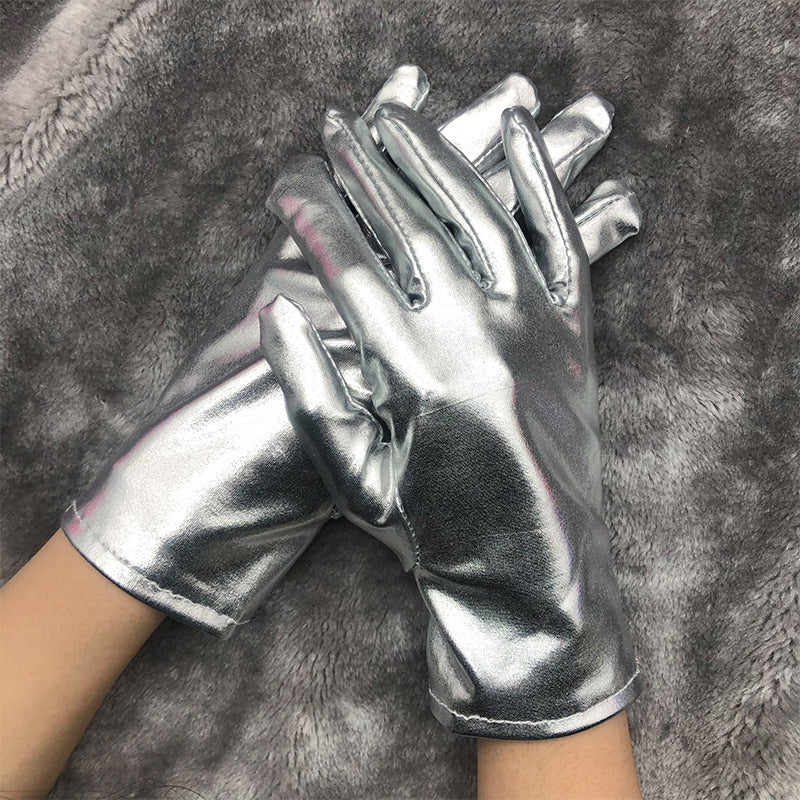 Metallic Wrist Length Party Gloves - Silvery