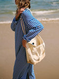 Striped Slouchy Long Sleeve Maxi Dress - Blue