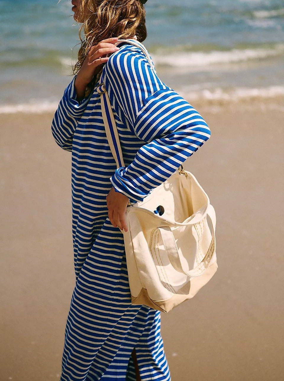 Striped Slouchy Long Sleeve Maxi Dress - Blue