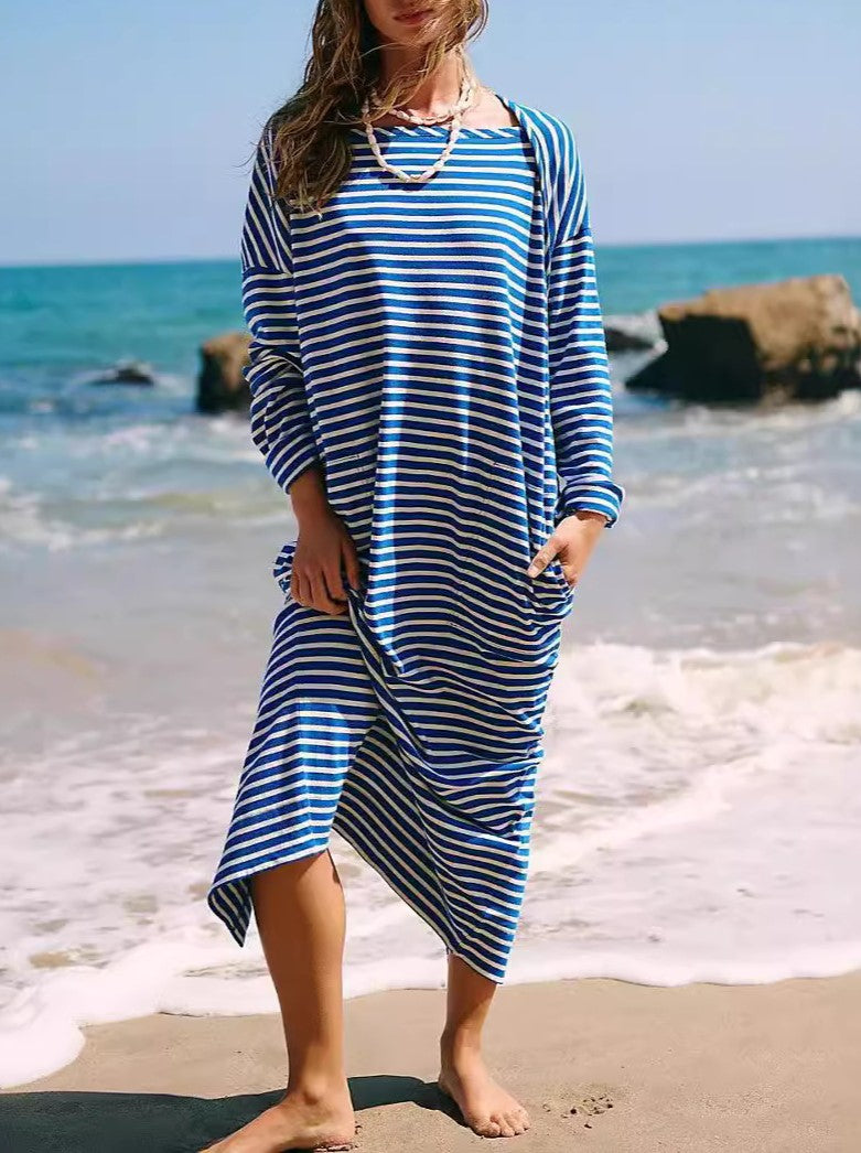 Striped Slouchy Long Sleeve Maxi Dress