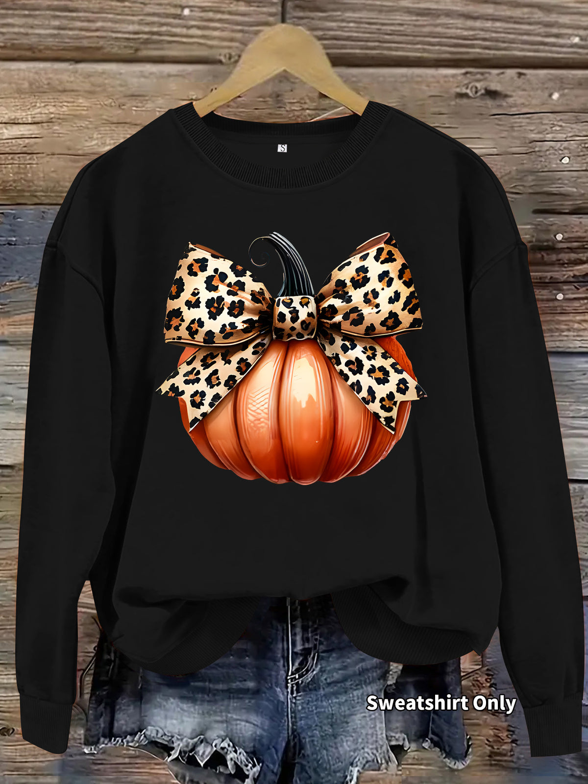 Animal Print Bow Pumpkin Graphic Sweatshirt - Black