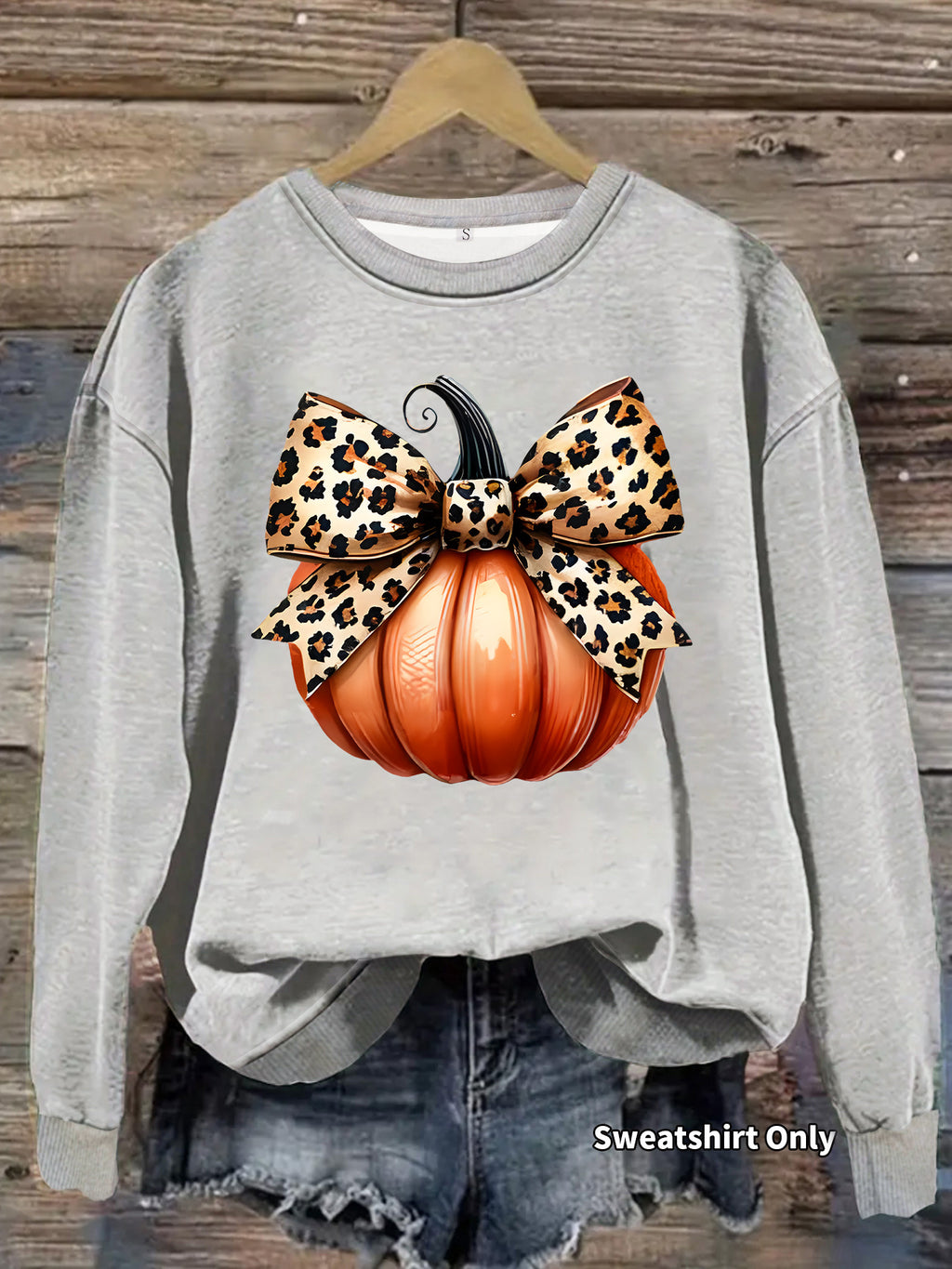 Animal Print Bow Pumpkin Graphic Sweatshirt - Grey