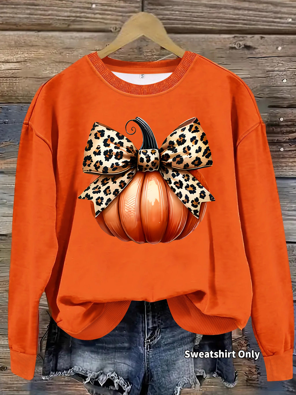 Animal Print Bow Pumpkin Graphic Sweatshirt - Orange