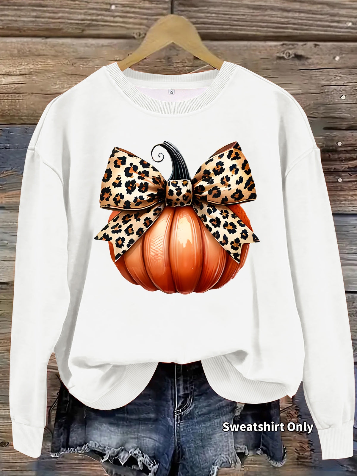 Animal Print Bow Pumpkin Graphic Sweatshirt - White