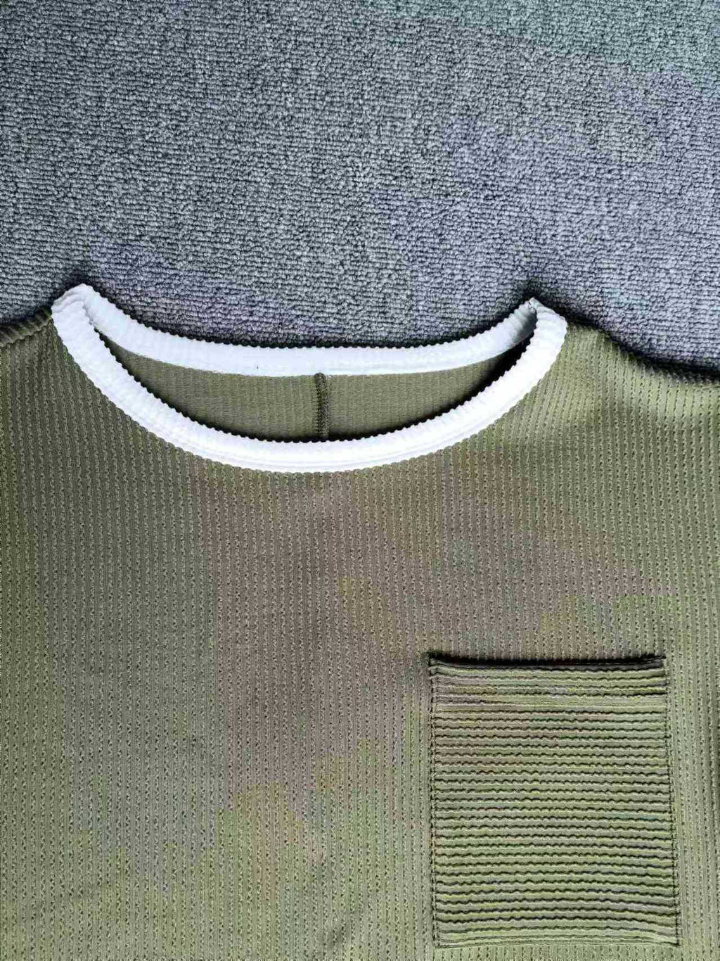 Contrast Trim Ribbed Cap Sleeve Tee - Green - 1
