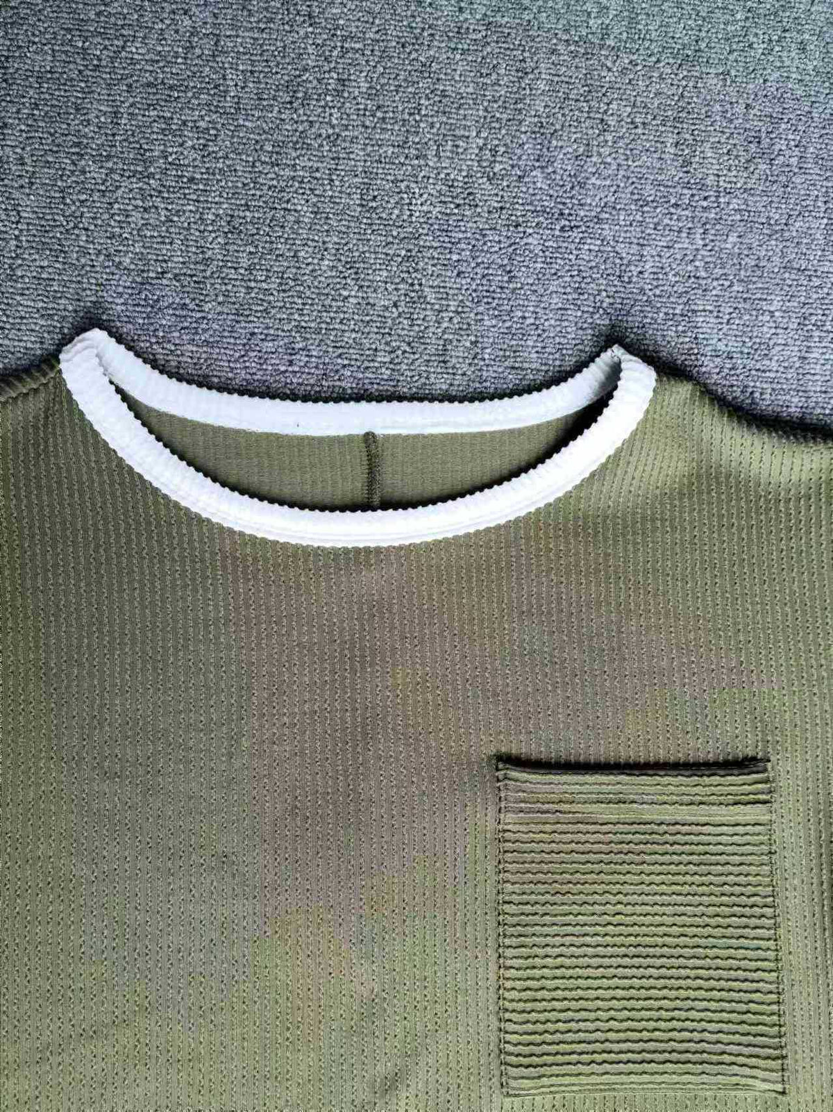 Contrast Trim Ribbed Cap Sleeve Tee - Green - 1