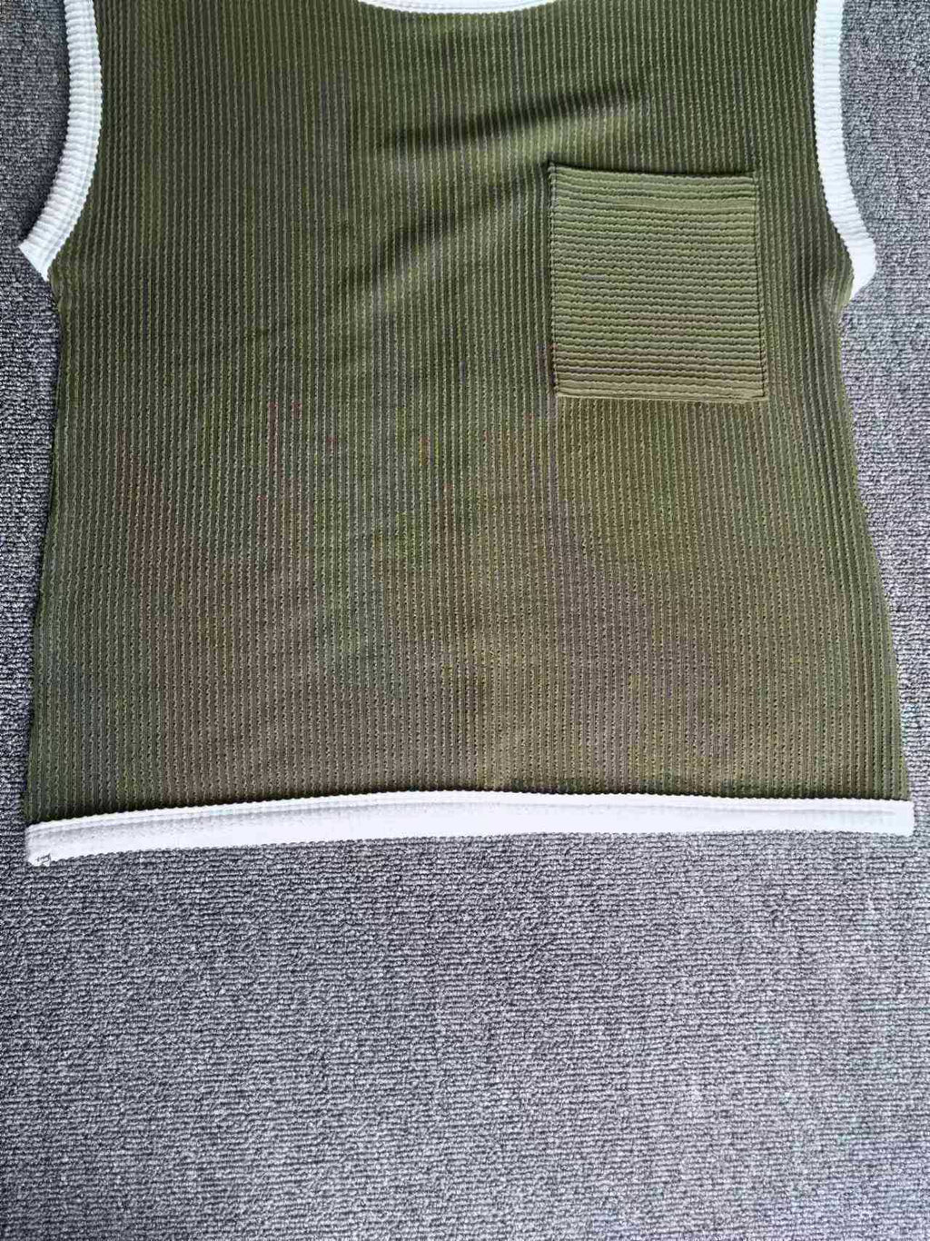 Contrast Trim Ribbed Cap Sleeve Tee - Green - 3
