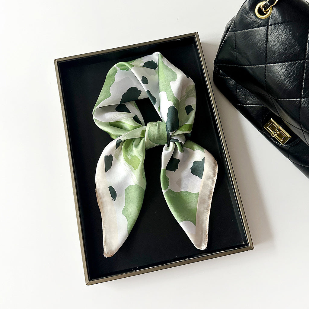 Silky Square Bandana Scarf With Painterly Spot Print - Green