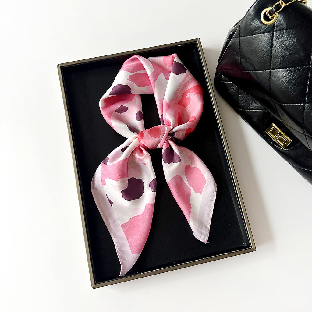 Silky Square Bandana Scarf With Painterly Spot Print - Pink