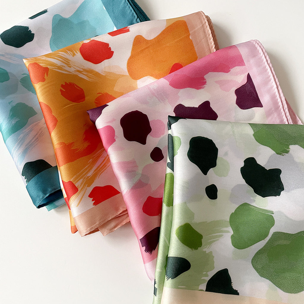 Silky Square Bandana Scarf With Painterly Spot Print - view 2