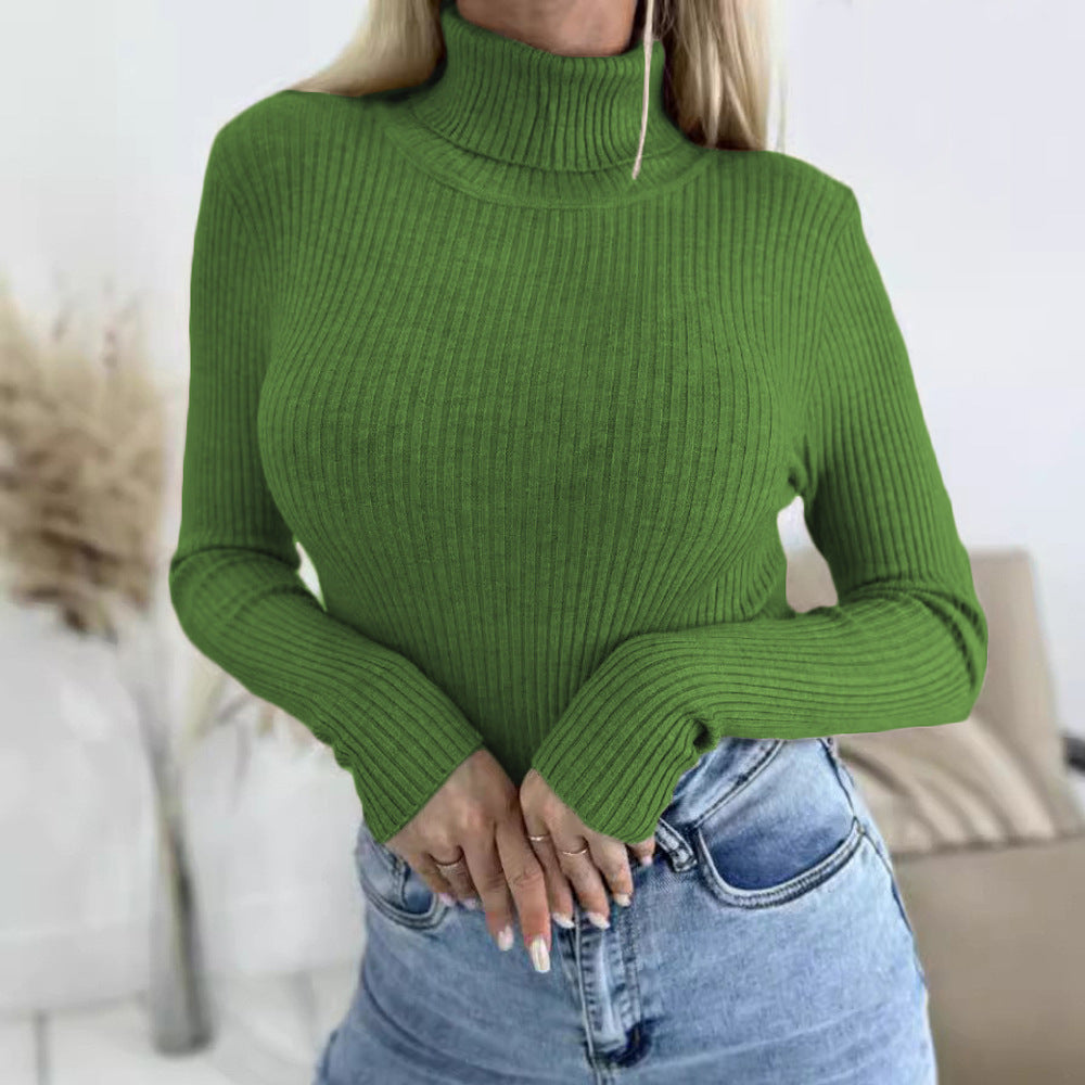 Stretch Roll Neck Fitted Long Sleeve Top - Green