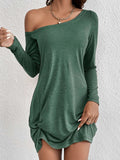 Off Shoulder Twist Hem Mini T-Shirt Dress - Green