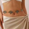 Etched Fan Medallion Boho Waist Chain Belt - Gold