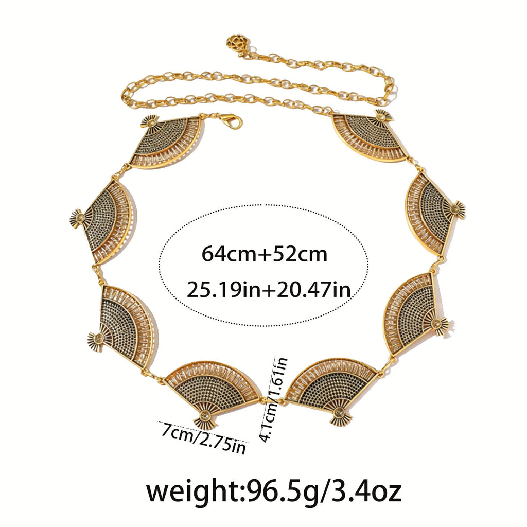 Etched Fan Medallion Boho Waist Chain Belt - Gold - 1