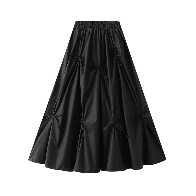 Bow Detail Pleated A Line Midi Skirt - black