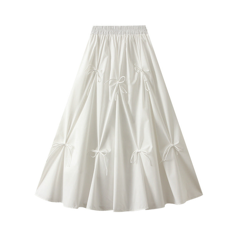 Bow Detail Pleated A Line Midi Skirt - white