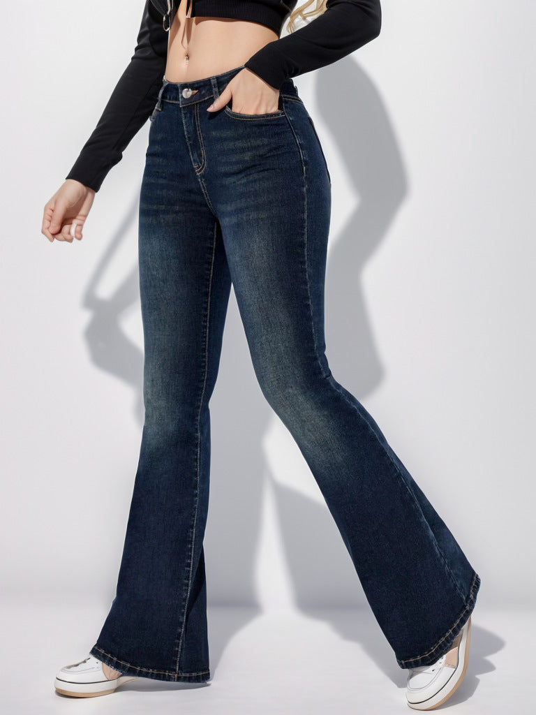 Vintage Dark Wash Bootcut Flare Jeans - NavyBlue