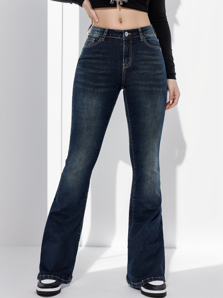 Vintage Dark Wash Bootcut Flare Jeans - NavyBlue - 1