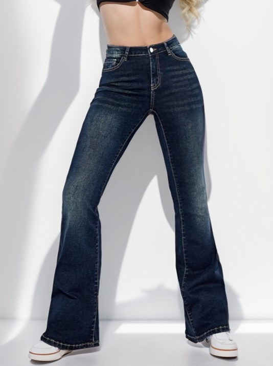 Vintage Dark Wash Bootcut Flare Jeans - NavyBlue - 4