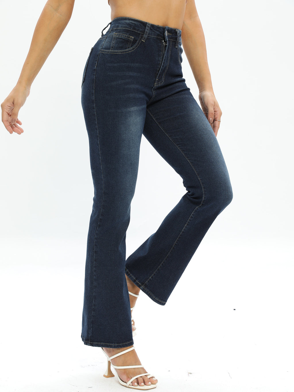 Vintage Dark Wash Bootcut Flare Jeans - NavyBlue - 5