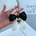 Two Tone Satin Bow Bag Charm Keychain - Black