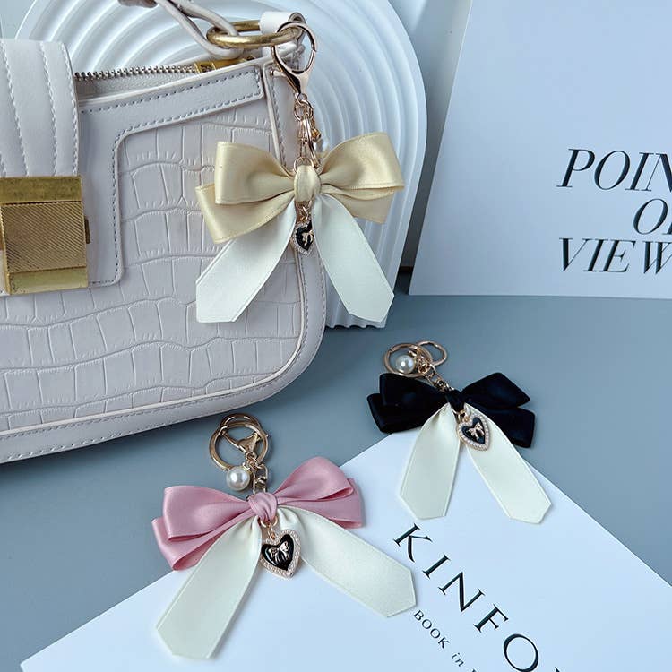 Two Tone Satin Bow Bag Charm Keychain