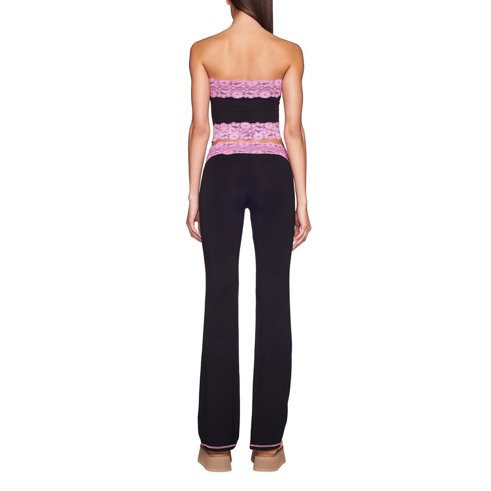Lace Trim Bandeau And Flared Trouser Set - view 1