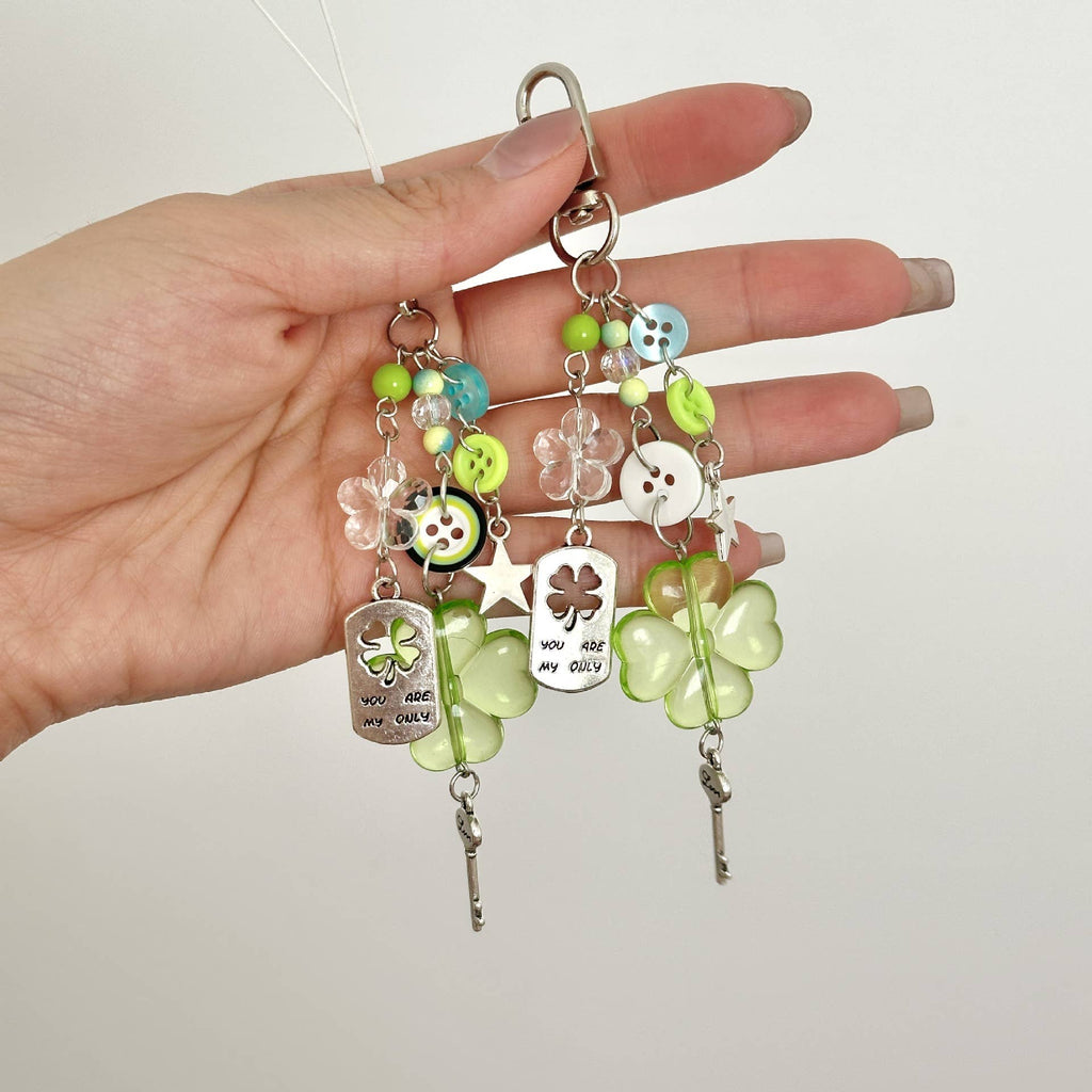 Clover and Key Charm Beaded Keychain