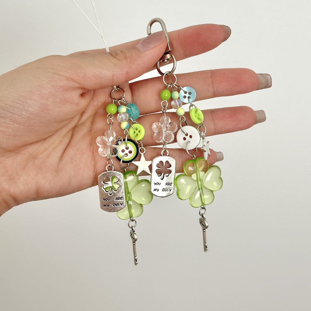 Clover and Key Charm Beaded Keychain - view 1